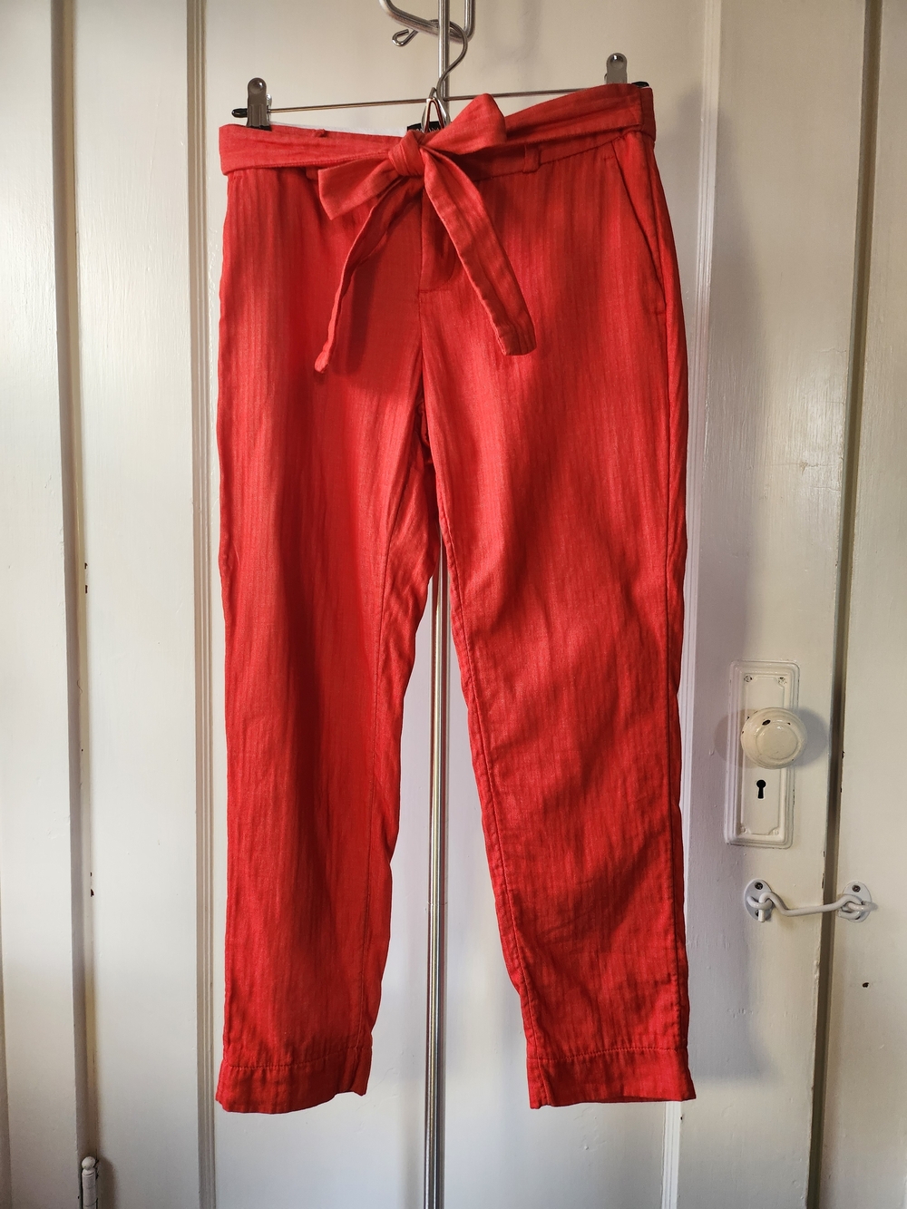 Banana Republic Avery 00P Tomato Red Cotton Tie-Waist Pants